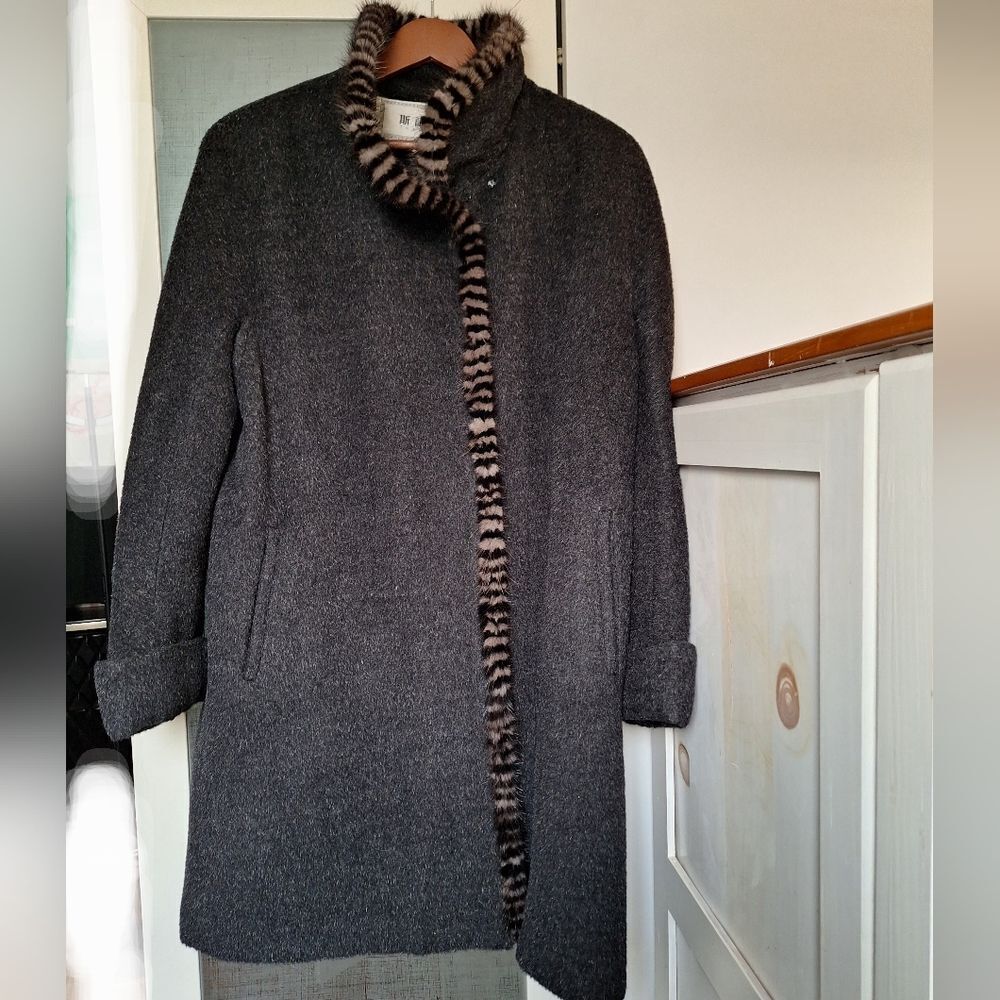 Large Wool Real FurTrim Gray Coat